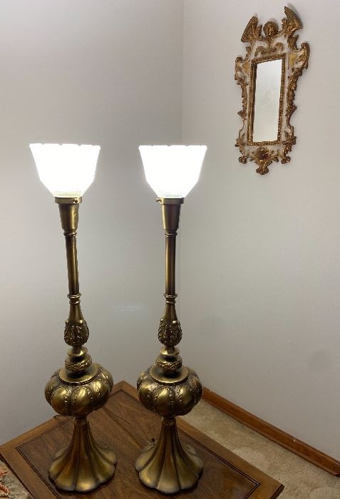 Pair Brass Vintage Torchiere Lamps