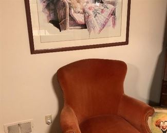 Nancy Noel print and vintage velvet chair