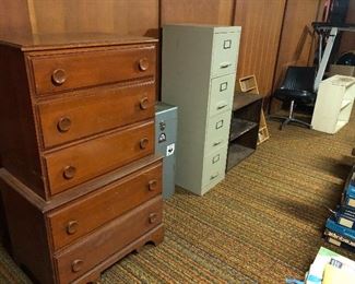Filing cabinet,  antique dresser, treadmill