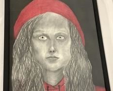 This painting is a "close-up" of Little Red Riding Hood with a full moon shining down on her. Wonderful original work of art by Hanna Zipes, Jack Zipes daughter 

It is framed in black wood frame and measures 19-1/4" x 24-3/4" x 1-1/4".  In very good condition.