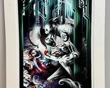 This piece is not framed but comes with the mat that is shown in the photos.  It is created by a Ella Baron. She is the art editor of the Times Literary Series (TLS) She is a British Illustrator. 
Dated: 29/07/19 (July 29th 2019)
Measurements: Print- 18 3/4" H x 13" W // Mat - 23" H x 17.5" W 