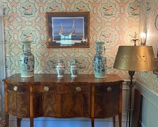 Antique Hepplewhite Sideboard with Fabulous Tall Asian Vases