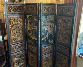 Exquisite 4 panel carved Asian Screen