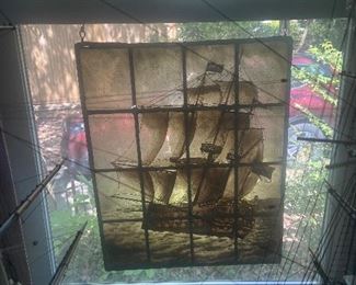 Leaded glass panel. Clipper ship