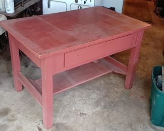 Painted oak library table, early 1900s a nice, simple, blocky one, with a big drawer.