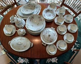 Haviland Limoges, France Sylvia - White china. My great grandmothers wedding china, I do believe. 10+ dinner plates, cups and saucers, etc. plus nice extras like lidded tureen, teapot with creamer and sugarer, and lots of salad bowls. Beautiful floral white pattern. Would be great wedding china once again!