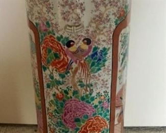 Large Antique Royal Satsumi Hand Painted Birds and Flower Umbrella Stand