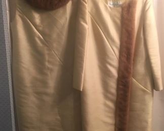 Vintage Dorothy Williams Silk Cocktail Dress and Coat accented with Mink Fur 