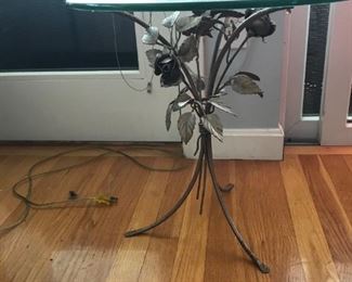 Mid-Century Modern Glass Top Metal Floral Base Table