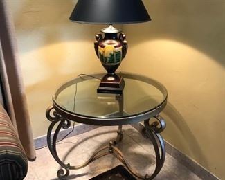 Mid-Century Modern Metal and Glass Side Table.   2 Lamps are available.