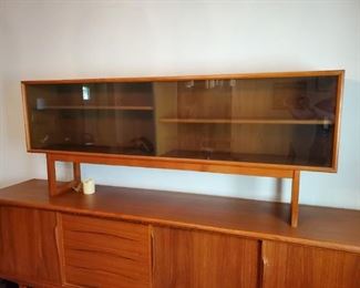 Danish Teak Modern China Cabinet / Credenza /  Sideboard (Base 94 1/2" L x 18 1/2" W)