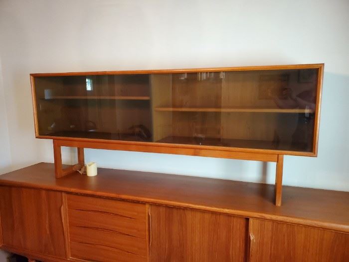 Danish Teak Modern China Cabinet / Credenza / Sideboard (Base 94 1/2" L x 18 1/2" W)