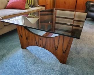 Teak and smoked glass top coffee table