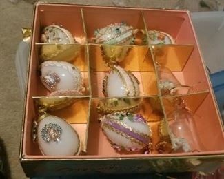 Antique glass hens eggs hand painted for Easter