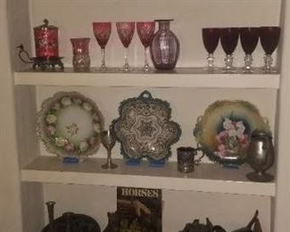 assorted bookends cut to clear glass ware etc