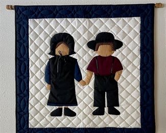 Amish people quilted wall hanging