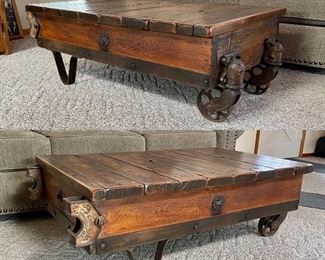 Vintage original rail cart coffee table
