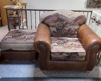Leather & Moose themed chair and ottoman