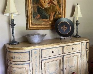 Country French Buffet painted in cream with blue accents
