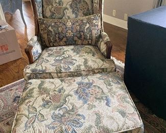 French winged back chair with ottoman.
Tapestry Pillow