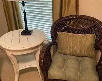 Nice Rattan woven side chair, round white table