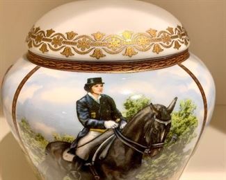 $160 - Vintage KPM Ginger Jar with Horse and Polo Design - 9 h x 8 w