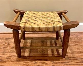 $80 - Chinoiserie foot stool chevron rush seat - 13.25 h x 19.5 w x 12 d