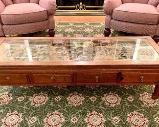 $800 - Vintage Authentic Chinoiserie Relief Carving Table - 15.75 h x 60 w x20 d