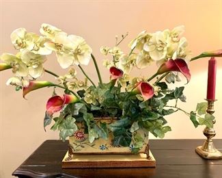 $80 - Floral arrangement with Base - 38 l x 15 w x 7 h (flowers), 15 l x 7 w x 8 h (base)