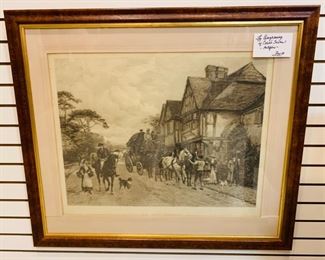 Large Antique Stagecoach Engraving