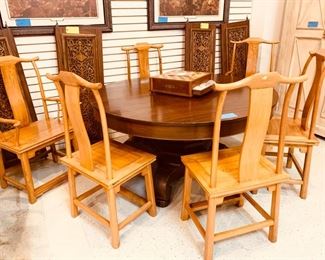 Chinese Chairs, 19th Century Empire Mahogany Table