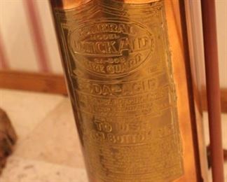 Vintage fire extinguisher lamp with custom leather ornate shade