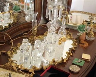 Perume bottles and 24k plated mirror tray