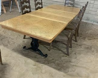 AMAZING LONG HARVEST TABLE WITH TWO LEAVES, OPENS TO 101". CAST IRON LEGS
