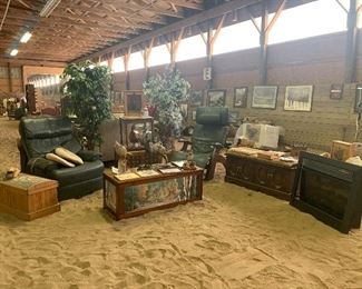 Trunks, Green Leather Chairs