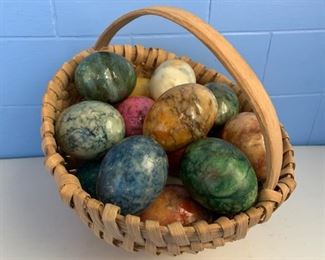 Marble/Alabaster Eggs in Oak Basket