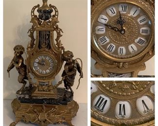 Ornate Ormolu Italian Mantle Clock (Vintage Battery Operated/Right Cherub Has Leg Damage)