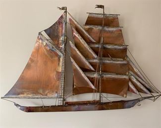 C. Jere Copper Figural Sailing Ship Wall Art 1972