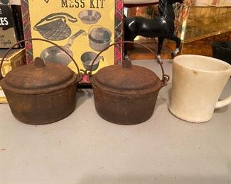 Two Wagner Ware 1363 Salesman Sample Dutch Ovens with Lids