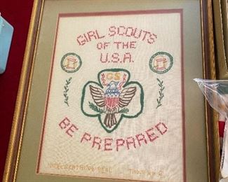 Framed Girl Scout Needlepoint 