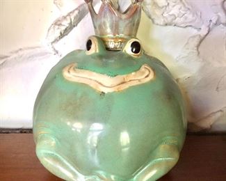 $95 Ceramic frog oil lamp with removable crown.   9" H, 7.5" diam.