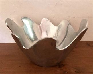 $75 - Metal bowl wave border.  5" H, 9" diam.  