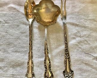 $25 each, Ladle $40  Sterling silver serving pieces #1, #2 #3 -  Spoon on left 6" L.