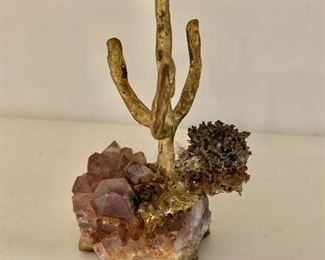 $40  metal cactus crystal base 4.75" H, 3.5" W, 2" D.  