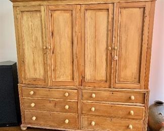 $900  English stripped country pine cupboard and chest of drawers (shelving inside) 74.5" H, 70.5" W, 19" D.  