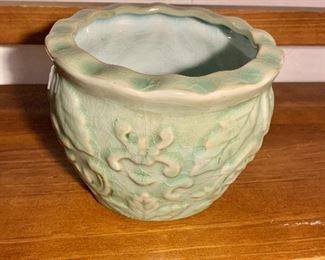 $35 Green glazed vase  - 4.75" H, 6.25" diam. 