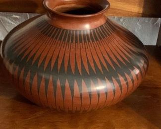 $120 - Signed wood vase.  4.75" H, 7" diam.