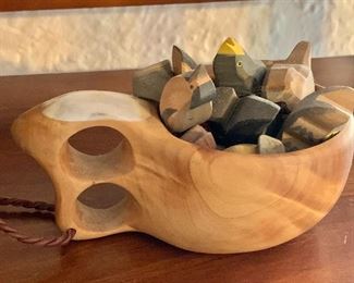 $75  - Hand crafted scoop with wood birds - 2.25" H, 5" W, 3" D. 
