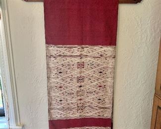 $95- Wall decor - scarf and hanger.  Silk scarf: 90" L, 17.5" W.  Hanger: 29.5" L, 4.5" H, 0.5" D.