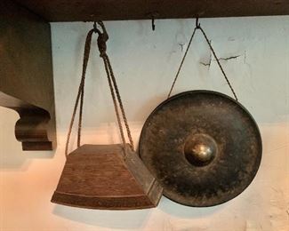 $50  Wood bell.  $150 Bronze gong. with beater 